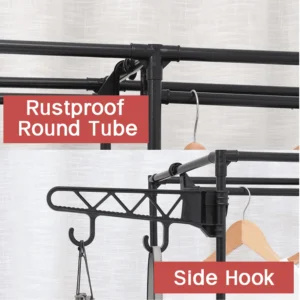 Multifunctional Clothes Hanger Stand, Simple Fashion Clothes Wardrobe, Double Row Clothes Rack, Floor Garment Storage Wardrobe, Metal Black Floor Standing Coat Rack, Hallway Furniture Assembly Hanger Shelf