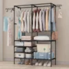 Multifunctional Clothes Hanger Stand, Simple Fashion Clothes Wardrobe, Double Row Clothes Rack, Floor Garment Storage Wardrobe, Metal Black Floor Standing Coat Rack, Hallway Furniture Assembly Hanger Shelf