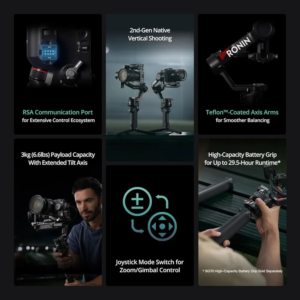 DJI RS4 3Axis Gimbal Stabilizer for DSLR and Mirrorless Cameras Canon/Sony/Panasonic/Nikon/Fujifilm, 2nd-Gen Native Vertical Shooting, 2-Mode Switch Joystick, Teflon Axis Arms, Camera Gimbal - Image 2