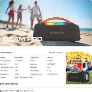 Green Lion Beam Pro Portable Speaker with Microphone, 120W Power