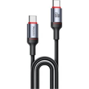 Yesido CA183 2M PD60W Fast Charging Type-C To Type-C 48-Strand Braided Cable Power LED Light Data Cable