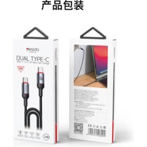 Yesido CA183 2M PD60W Fast Charging Type-C To Type-C 48-Strand Braided Cable Power LED Light Data Cable