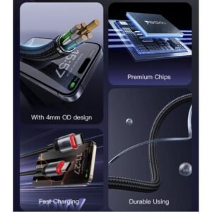 Yesido CA183 2M PD60W Fast Charging Type-C To Type-C 48-Strand Braided Cable Power LED Light Data Cable