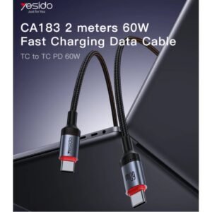 Yesido CA183 2M PD60W Fast Charging Type-C To Type-C 48-Strand Braided Cable Power LED Light Data Cable