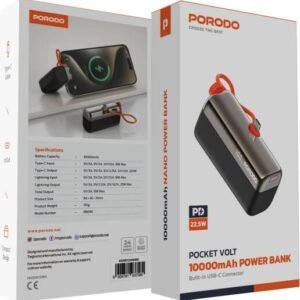Porodo Pocket Volt 10000mAh Nano Power Bank, Built-in USB-C Connector