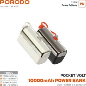 Porodo Pocket Volt 10000mAh Nano Power Bank, Built-in USB-C Connector
