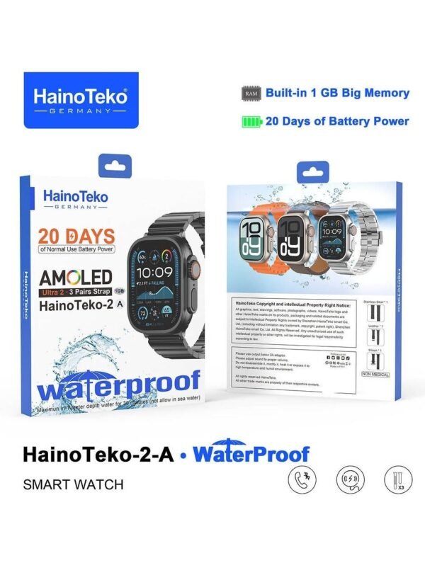 Haino Teko 2 A Smartwatch With Waterproof Full Screen AMOLED Display 20 Days Battery Life and 3 Pair Straps Designed For Ladies and Gents Silver - Image 7