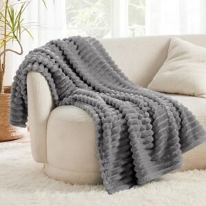 Bedsure GentleSoft White Throw Blanket for Couch - Cozy Blanket for Women, Cute Fleece Throws for Girls, Birthday Gifts for Women Teens, Room Home Boho Halloween Fall Decor, Grey, 50x60 Inches