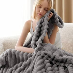Bedsure GentleSoft White Throw Blanket for Couch - Cozy Blanket for Women, Cute Fleece Throws for Girls, Birthday Gifts for Women Teens, Room Home Boho Halloween Fall Decor, Grey, 50x60 Inches