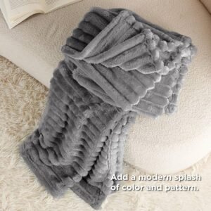 Bedsure GentleSoft White Throw Blanket for Couch - Cozy Blanket for Women, Cute Fleece Throws for Girls, Birthday Gifts for Women Teens, Room Home Boho Halloween Fall Decor, Grey, 50x60 Inches