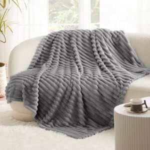 Bedsure GentleSoft White Throw Blanket for Couch - Cozy Blanket for Women, Cute Fleece Throws for Girls, Birthday Gifts for Women Teens, Room Home Boho Halloween Fall Decor, Grey, 50x60 Inches