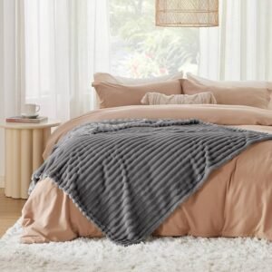 Bedsure GentleSoft White Throw Blanket for Couch - Cozy Blanket for Women, Cute Fleece Throws for Girls, Birthday Gifts for Women Teens, Room Home Boho Halloween Fall Decor, Grey, 50x60 Inches