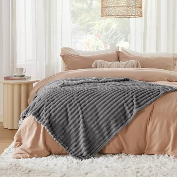 Bedsure GentleSoft White Throw Blanket for Couch - Cozy Blanket for Women, Cute Fleece Throws for Girls, Birthday Gifts for Women Teens, Room Home Boho Halloween Fall Decor, Grey, 50x60 Inches - Image 3