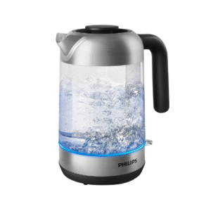 Philips Glass Kettle Series 5000-2200W, 1.7L, Blue Light Indicator, Removable lid, Metal/Transparent - HD9339/81