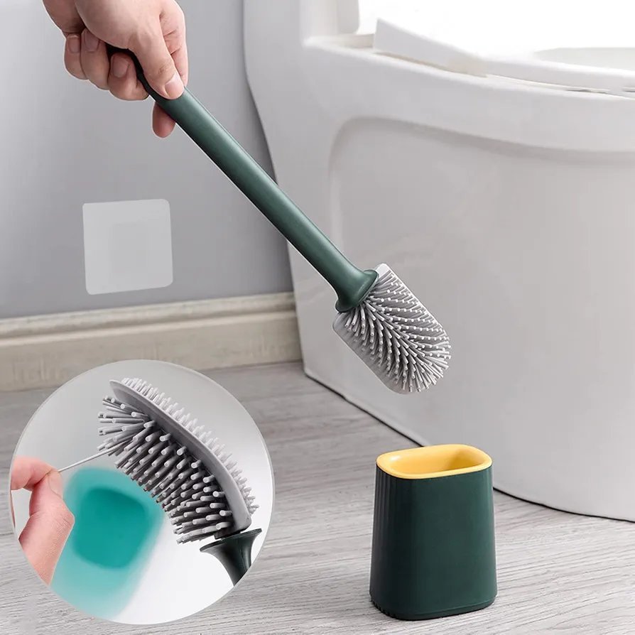 Toilet Brush and Container Toilet Brush with Quick Drying Holder Toilet Brush with Flexible Bristles and Holder Wall Mounted Toilet Brushes for Bathroom and Toilet - Image 3