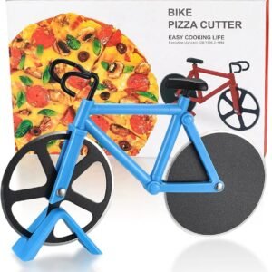 Motorcycle-themed pizza cutter, featuring a stainless steel dual-wheel design, a novel motorcycle-shaped pizza slicing tool.