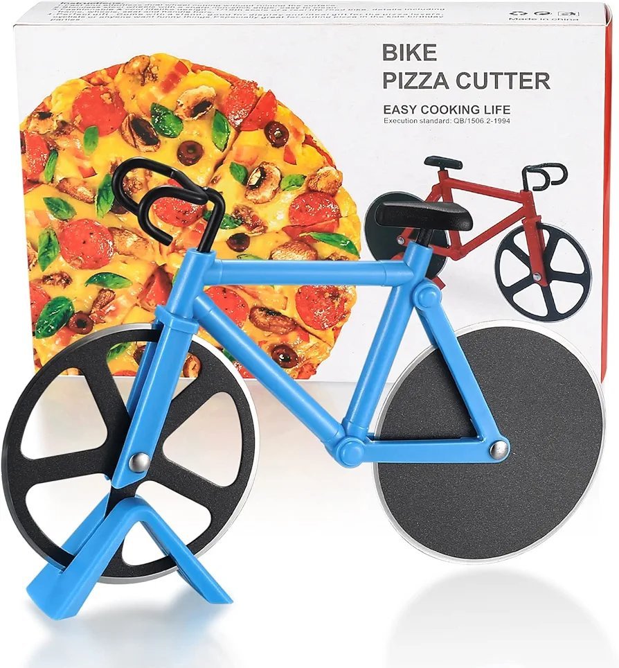 Motorcycle-themed pizza cutter, featuring a stainless steel dual-wheel design, a novel motorcycle-shaped pizza slicing tool. - Image 4