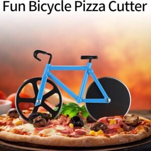 Motorcycle-themed pizza cutter, featuring a stainless steel dual-wheel design, a novel motorcycle-shaped pizza slicing tool.