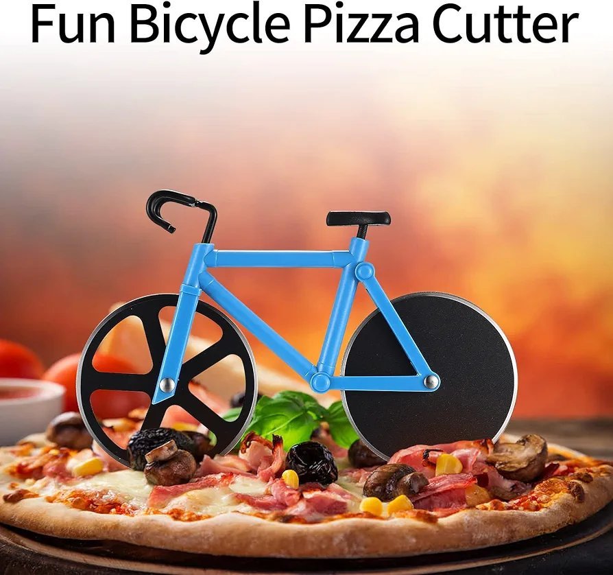 Motorcycle-themed pizza cutter, featuring a stainless steel dual-wheel design, a novel motorcycle-shaped pizza slicing tool. - Image 6