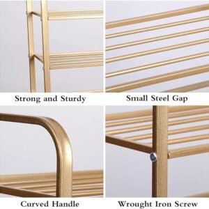 5 Tier Standing Shoe Rack, Golden Shoe Rack Stand Metal, Space Saving, Multifunction Shoe Storage Shelf Organizer for Living Room Hallway Cloakroom