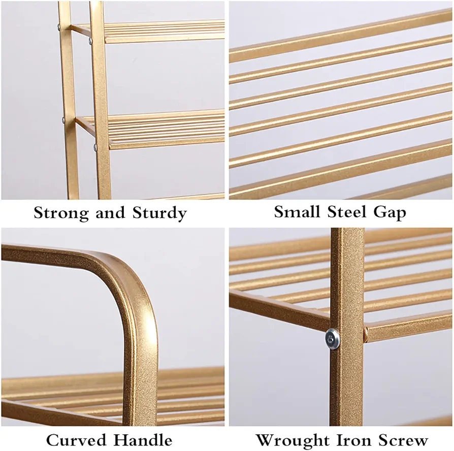 5 Tier Standing Shoe Rack, Golden Shoe Rack Stand Metal, Space Saving, Multifunction Shoe Storage Shelf Organizer for Living Room Hallway Cloakroom - Image 3