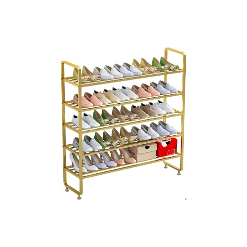 5 Tier Standing Shoe Rack, Golden Shoe Rack Stand Metal, Space Saving, Multifunction Shoe Storage Shelf Organizer for Living Room Hallway Cloakroom