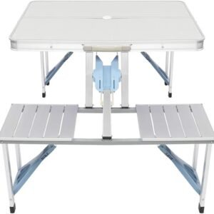 Picnic Tables, One Piece Folding Table and Chair Aluminum Alloy, Portable Folding Camping Picnic Table and 4 Seats, Portable Desk, for Indoor Outdoor Travel, Camping, Hole for Parasol