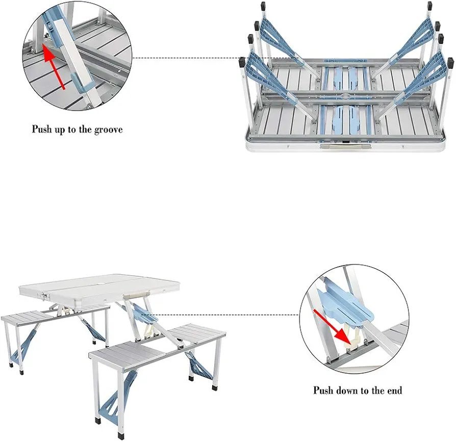 Picnic Tables, One Piece Folding Table and Chair Aluminum Alloy, Portable Folding Camping Picnic Table and 4 Seats, Portable Desk, for Indoor Outdoor Travel, Camping, Hole for Parasol - Image 5