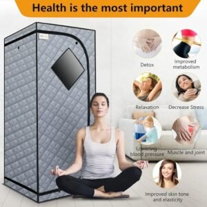 Portable Full Size Steam Sauna, Portable Saunas Fold-able with 2 * 2L Steam Generator Remote Control Folding Chair for Detox Reduce Stress Fatigue Indoor Home (Grey)