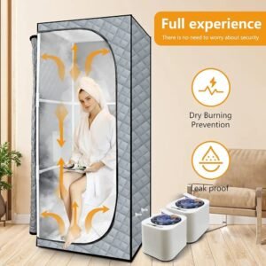 Portable Full Size Steam Sauna, Portable Saunas Fold-able with 2 * 2L Steam Generator Remote Control Folding Chair for Detox Reduce Stress Fatigue Indoor Home (Grey)