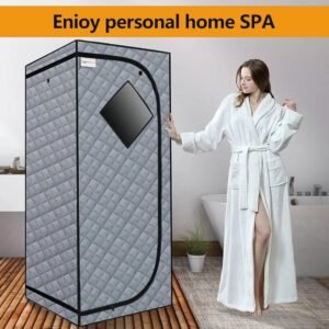 Portable Full Size Steam Sauna, Portable Saunas Fold-able with 2 * 2L Steam Generator Remote Control Folding Chair for Detox Reduce Stress Fatigue Indoor Home (Grey)