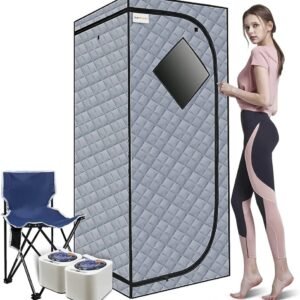 Portable Full Size Steam Sauna, Portable Saunas Fold-able with 2 * 2L Steam Generator Remote Control Folding Chair for Detox Reduce Stress Fatigue Indoor Home (Grey)