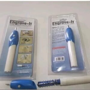 Engravedbyus Electric Engraving Pen – With an extra tip – White, Blue