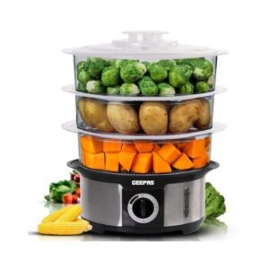Geepas 3-Tier Food Steamer, 12 Litres, 75 Minute Timer, 1000 Watt, GFS63025