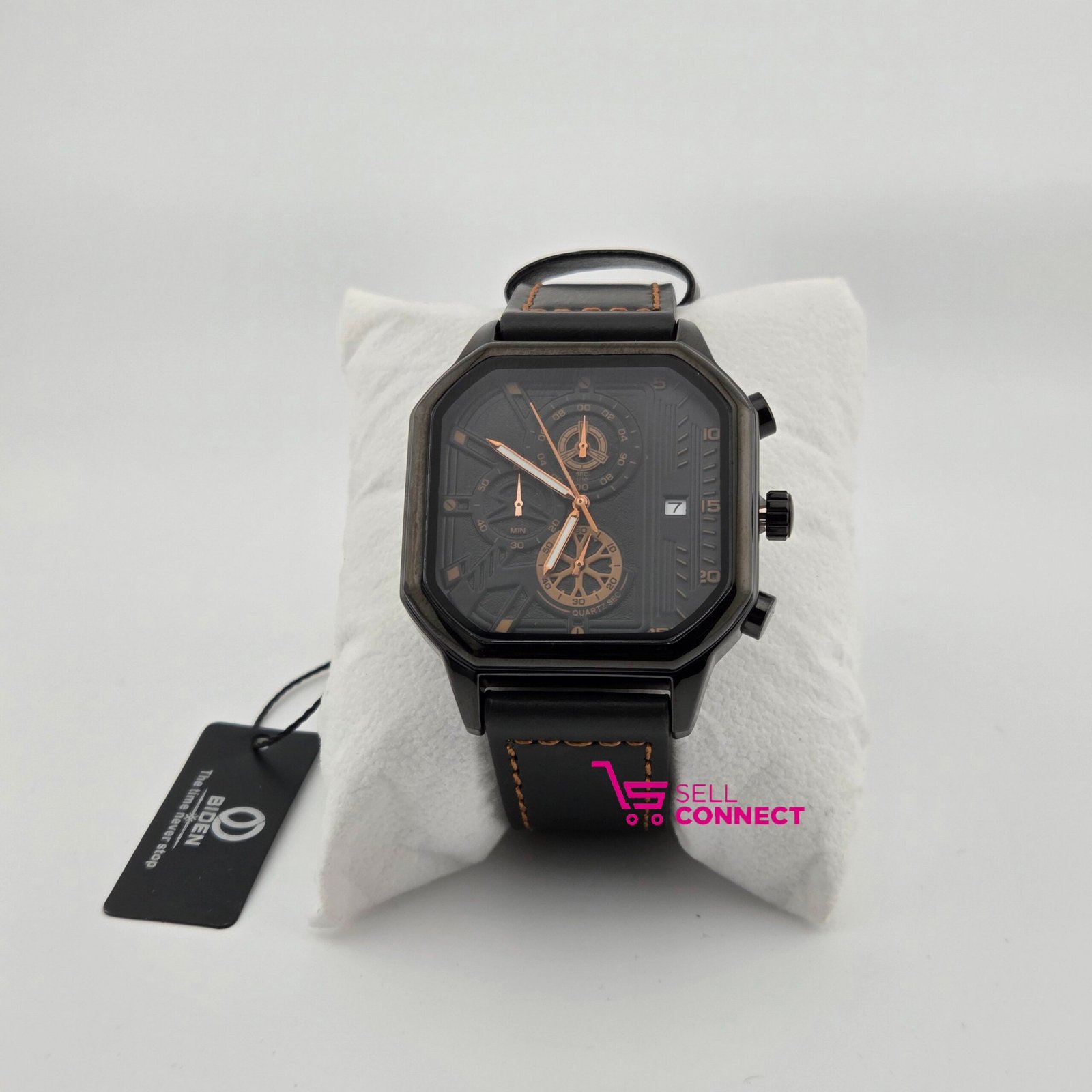 Men's genuine leather watch black - Image 2