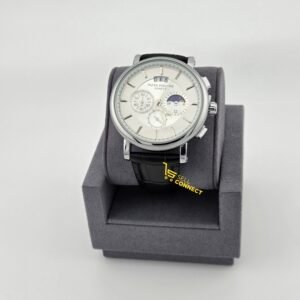 Black genuine leather watch Analog for men