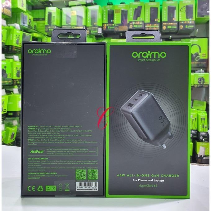 Oraimo HyperGan 65 OCW-7652U+116CC – 65W GaN Charger For Phones & Laptops, All-in-One Fast Charging Solution - Image 3