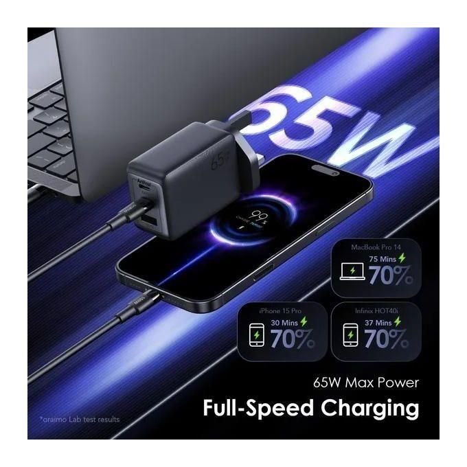 Oraimo HyperGan 65 OCW-7652U+116CC – 65W GaN Charger For Phones & Laptops, All-in-One Fast Charging Solution - Image 2