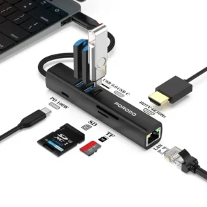 Porodo 8-In-1 Multi-Port USB Hub with 5Gbps Transfer Speed - Black