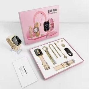 Smartbarry A58 Plus 7-in-1 Gold Colour Women Smartwatch Jewelry Gift Set