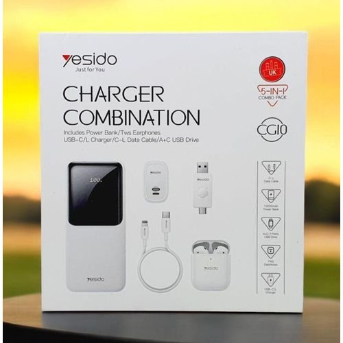 Yesido 5 IN 1 COMBO PACK CHARGER COMBINATION GIFT SET WHITE - Image 2